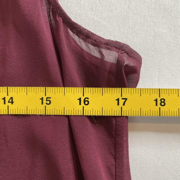 Theory Women's Burgundy Sheer Silk Sleeveless Blouse Size M Old Money Euro Chic - Picture 4 of 11